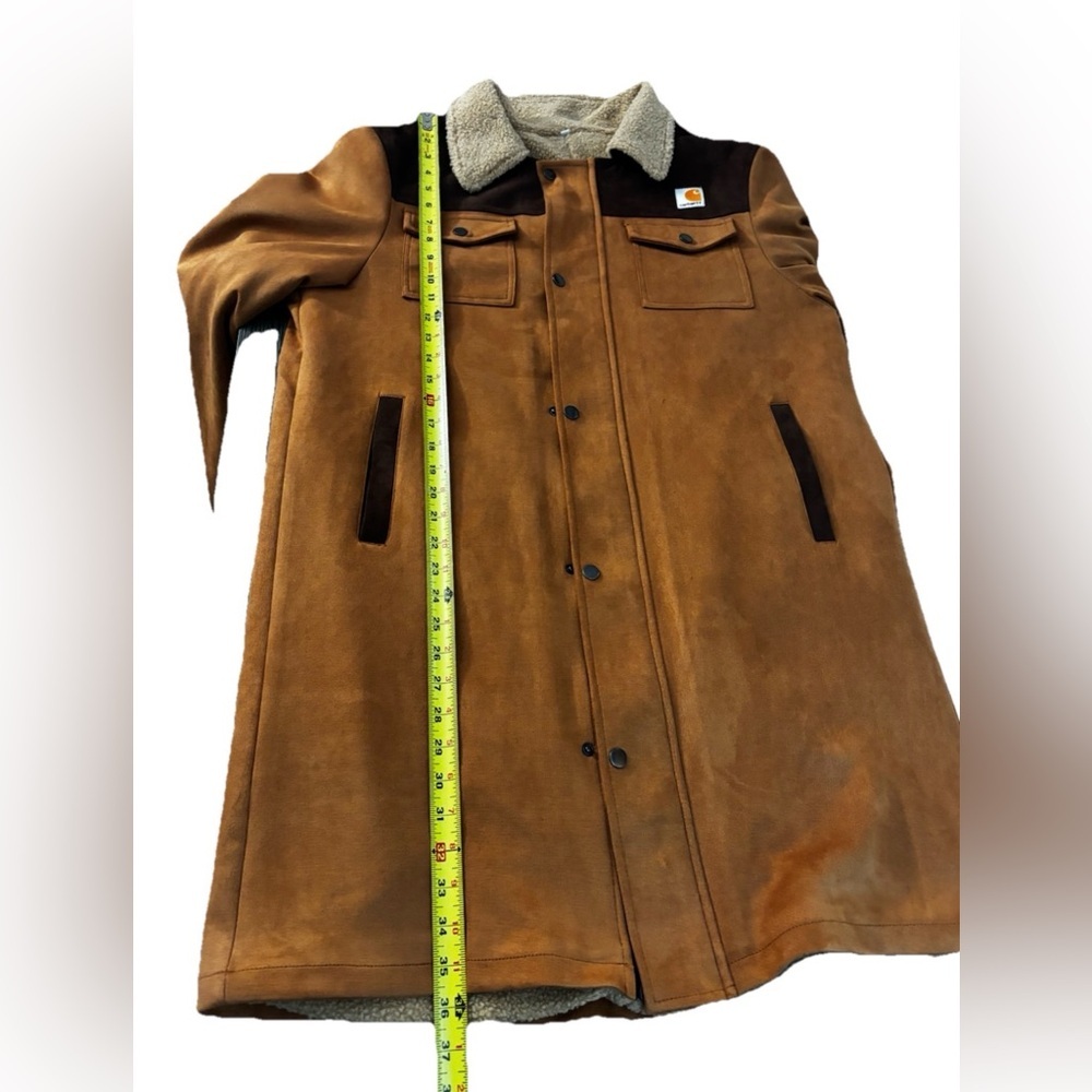 Carhartt Sherpa Lined Canvas Ranch Chore Coat Brown Western Workwear Jacket L - Picture 6 of 7